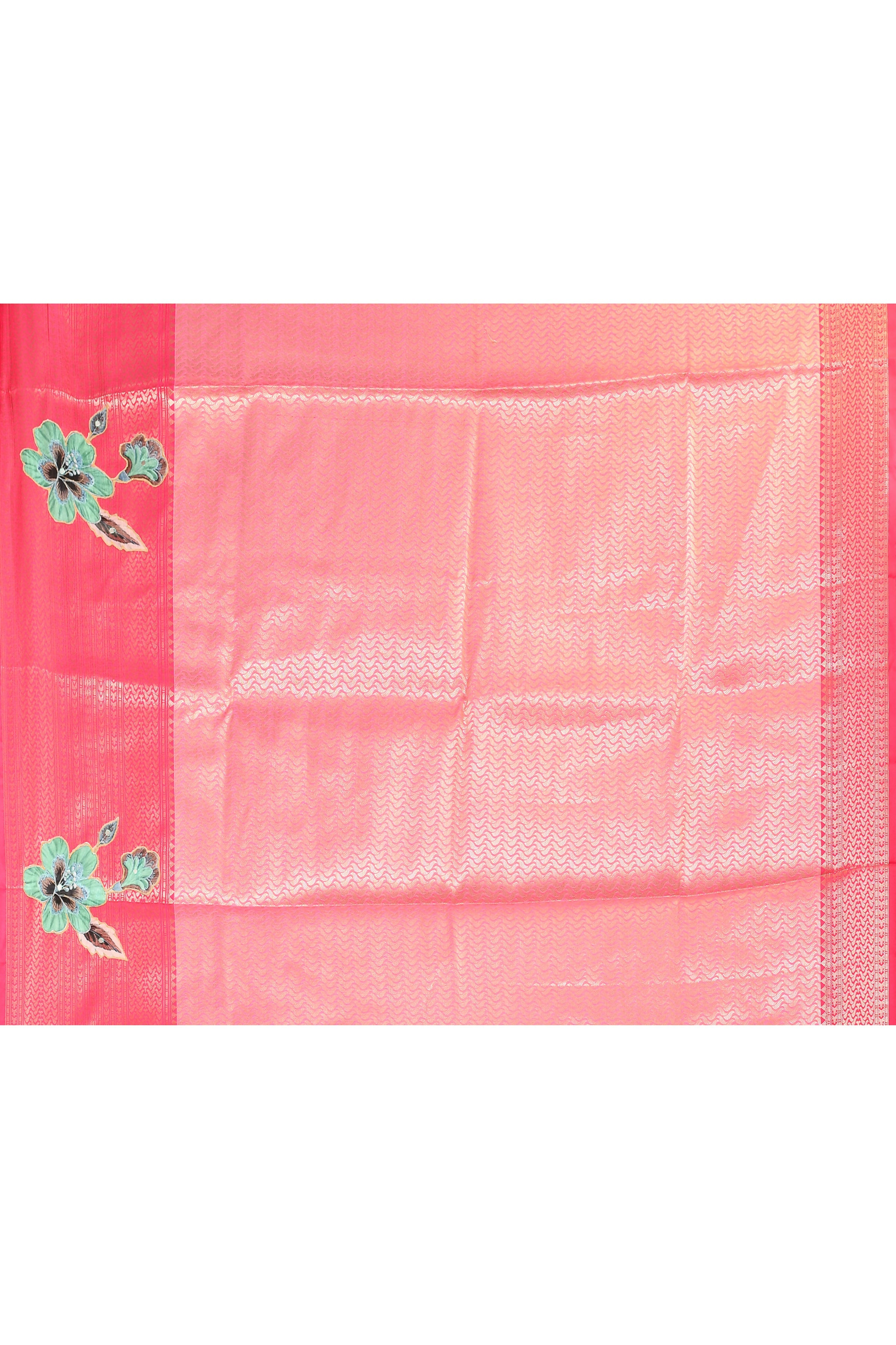 Joban Fashion Yellow Pink Saree Kataan Applick Witch Mirror | Grocsy