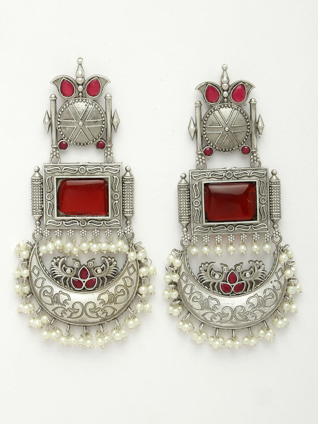 NVR Women's Silver-Plated Artificial Stones and Beads Chandbali Earrings | Grocsy