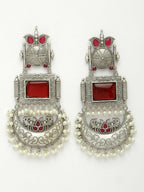 NVR Women's Silver-Plated Artificial Stones and Beads Chandbali Earrings | Grocsy