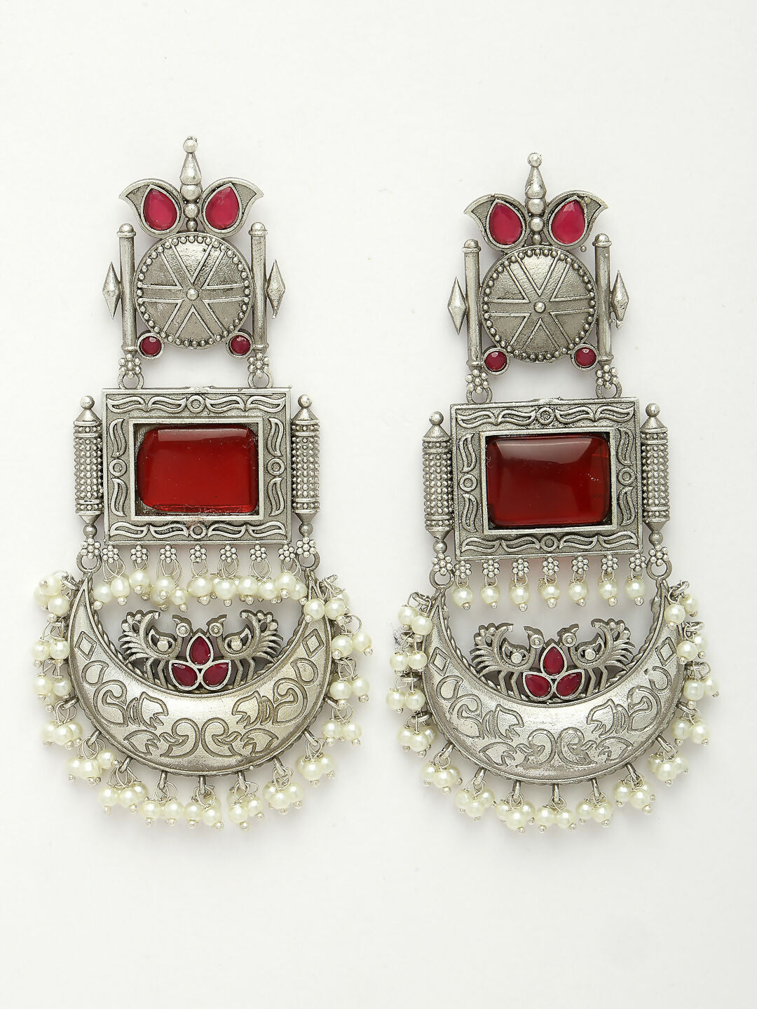 NVR Women's Silver-Plated Artificial Stones and Beads Chandbali Earrings | Grocsy