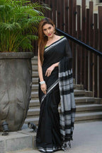 Beatitude Black Cotton Handloom Saree | Grocsy