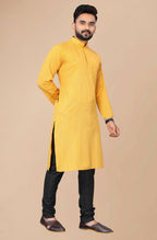 Men's Mustard Striped Cotton Kurta - Mahotsav | Grocsy