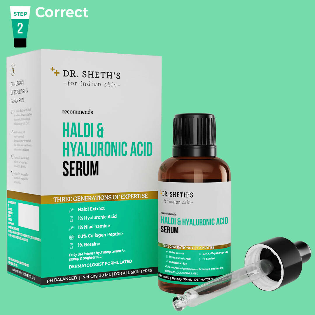 Dr. Sheth's Haldi & Hyaluronic Acid Face Serum with 1% Niacinamide For Hydration, Plump & Bouncy Skin, For All Skin Types | Grocsy