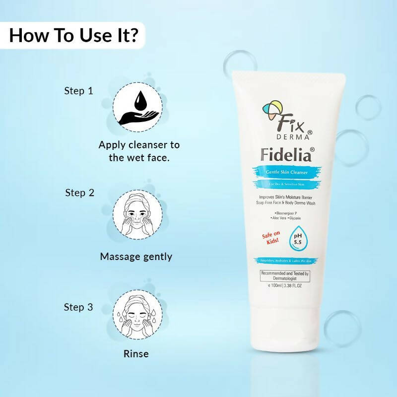 Fixderma Fidelia Gentle Skin Cleanser For Dry & Sensitive Skin | Grocsy