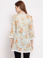 Myshka Women's Off White Cotton 3/4 Sleeve Round Neck Printed Casual Tunic | Grocsy