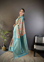 Joban Fashion Multi-Color Floral Digital Print Soft Lichi Silk Paithani Saree | Grocsy