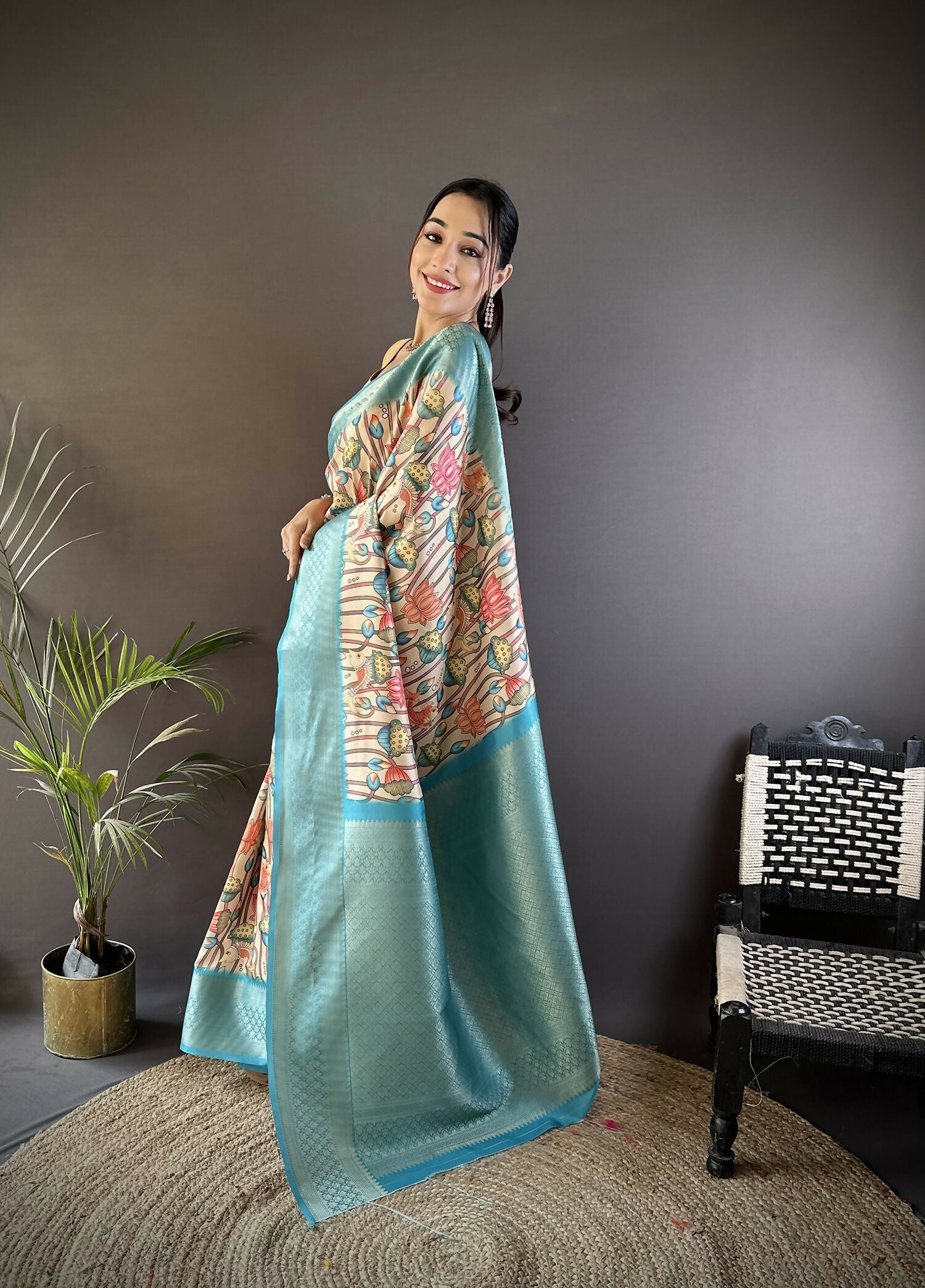 Joban Fashion Multi-Color Floral Digital Print Soft Lichi Silk Paithani Saree | Grocsy