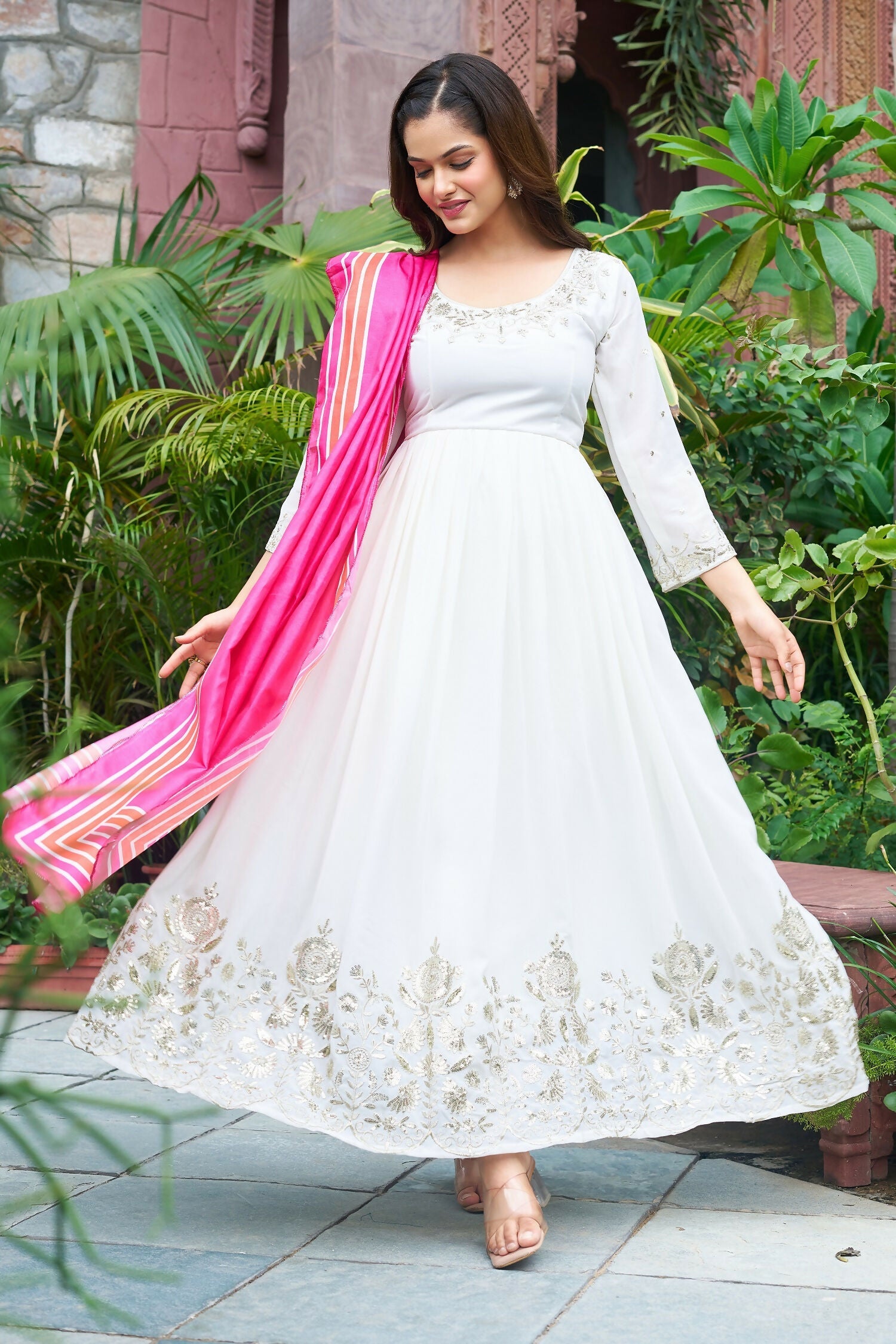 Joban Fashion White Kurta Set Georgette Embroidery Sequence Work | Grocsy