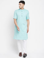Even Apparels Green Pure Cotton Men's H/S Kurta With Band Collar | Grocsy