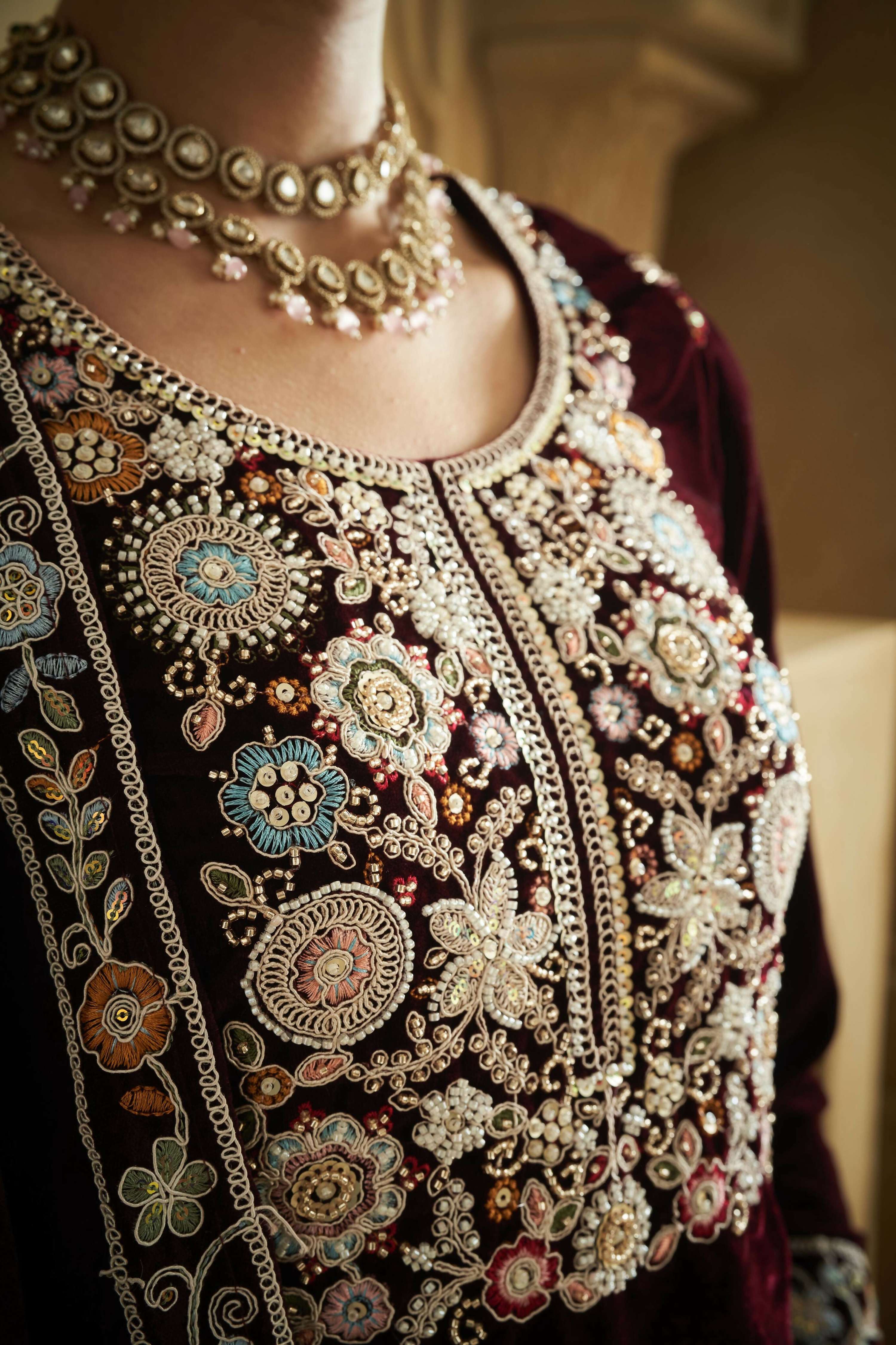 Anaita Purple Embroidered Work Velvet Stitched Plazo Suit | Grocsy
