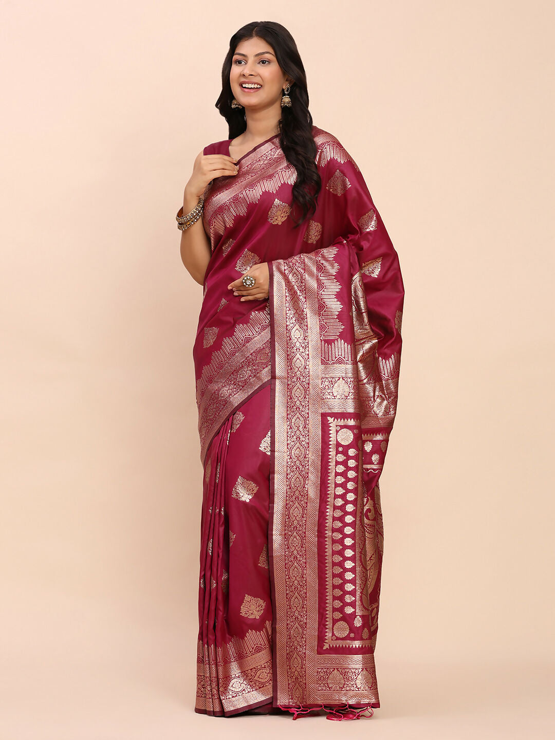 Shree Shyam Fashion Banarasi Silk Magenta Saree | Grocsy
