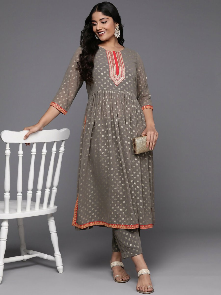 Ahalyaa Women's Traditional wear Kurta Set - Grey | Grocsy