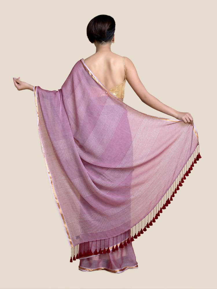 Suta Women Maroon Mul Cotton Saree With Zari Border And Ghicha Pallu | Grocsy