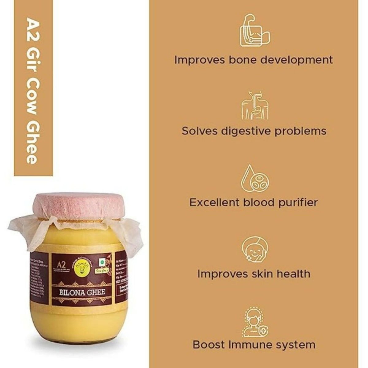 A2 Organics Desi Gir Cow A2 Bilona Ghee | Cultured Ghee | Vedic Bilona Method Ghee