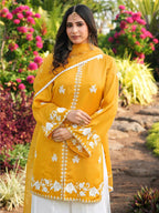 Nikhaar Yellow Embroidered Modal Silk Stitched Straight Cut Kurta Kalidar Palazzo Dupatta Readymade Suit | Grocsy