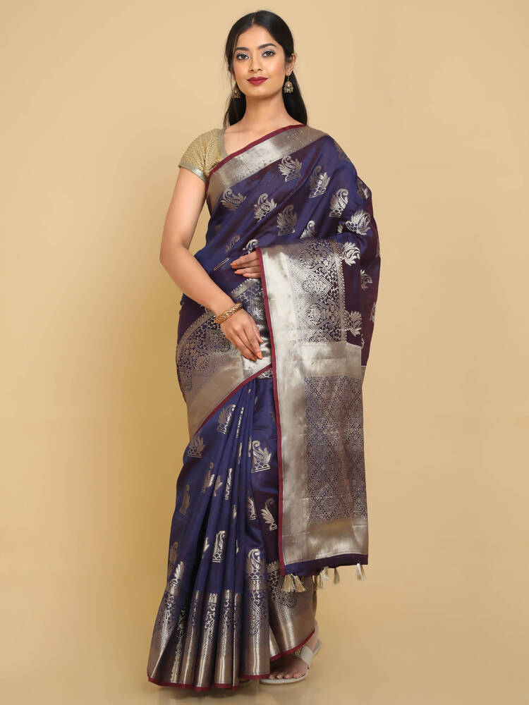 Kalamandir Ethnic Motifs Violet Silk Blend Saree | Grocsy