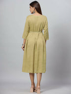 Juniper Women's Green Rayon Slub Solid Dress | Grocsy