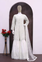 Anaita White Heavy Net Readymade Suit with Embroidery & Sequence Work | Grocsy