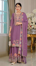 Anaita Purple Chinon Stitched Suit with Embroidery Sequence Work | Grocsy