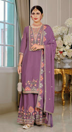 Anaita Purple Chinon Stitched Suit with Embroidery Sequence Work | Grocsy