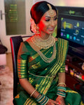 DEIANA'S Beautiful Designer Golden zari Soft Lichi Silk Saree - Green | Grocsy
