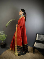 Joban Fashion Red Bhagalpuri Cotton Silk Stripes/Box Saree | Grocsy