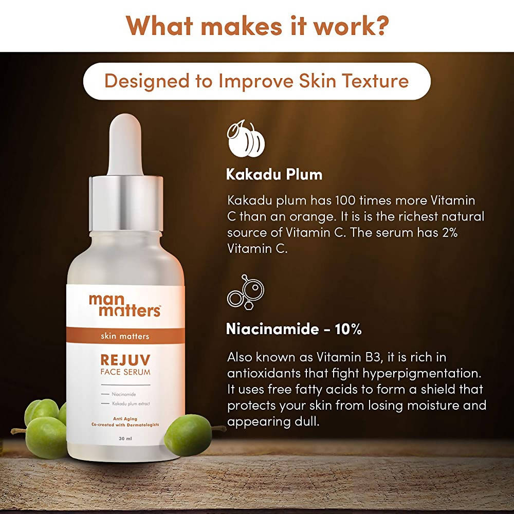 Man Matters Rejuv Face Serum For Men With Niacinamide & Kakadu Plum For All Skin Types | Grocsy