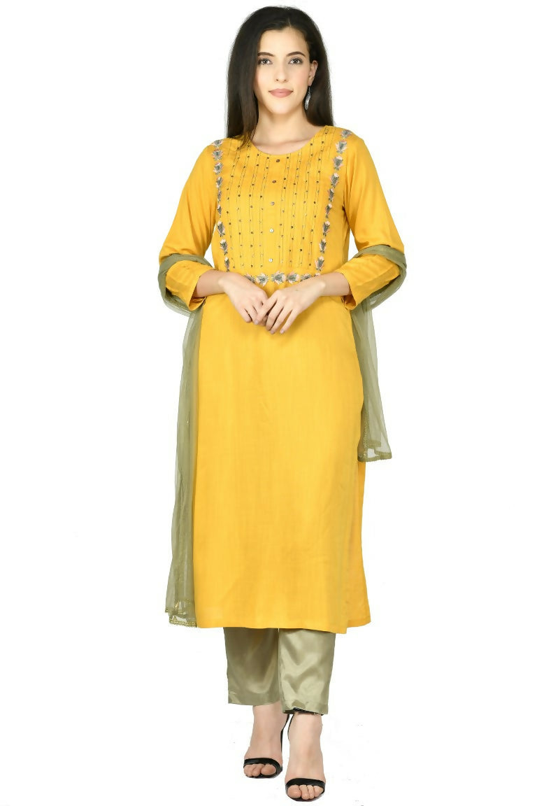 Joban Fashion Mustard Cotton Rayon Kurta Set | Grocsy