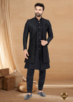 Joban Fashion Men's Black Heavy Art Silk Double Finish Plain Indowestern | Grocsy
