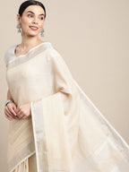 Anaita Off White Linen Saree With Blouse | Grocsy