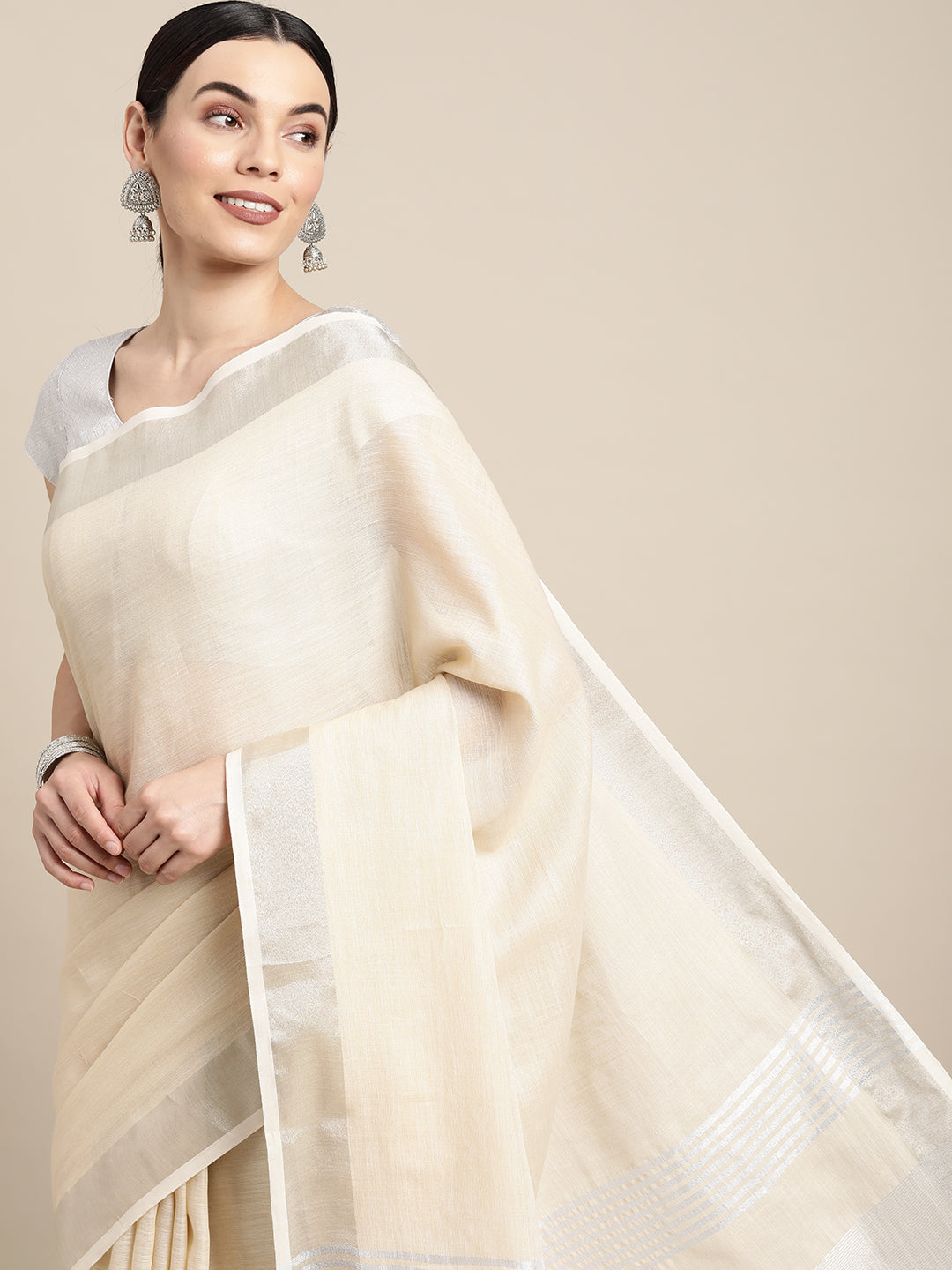Anaita Off White Linen Saree With Blouse | Grocsy