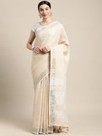 Anaita Off White Linen Saree With Blouse | Grocsy