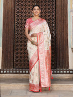 Anaita Off White Silk Woven Saree With Blouse | Grocsy