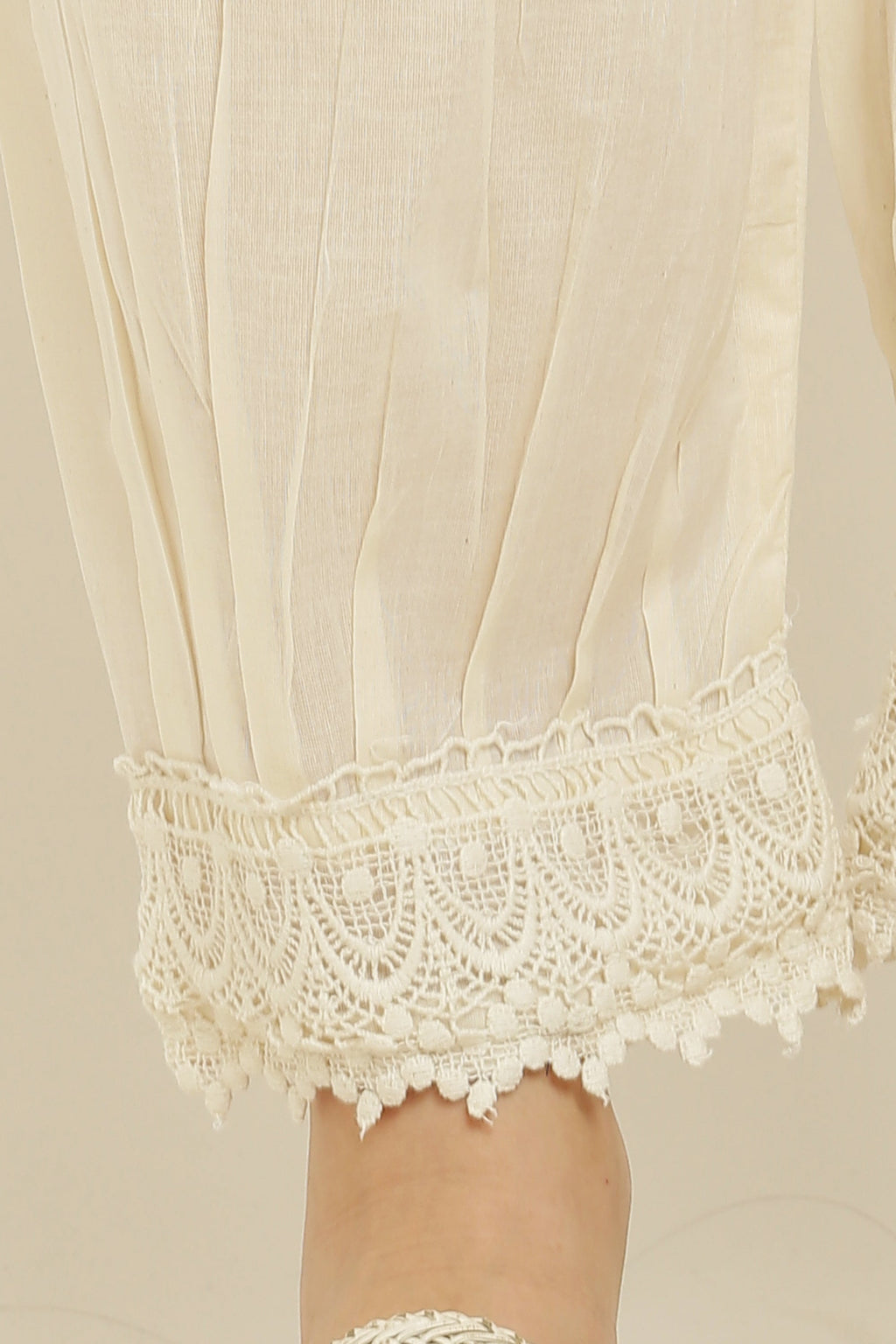 PAVONINE Off-White Color Afghani Style Lace Hem Cotton Fabric Palazzo For Women | Grocsy