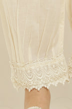 PAVONINE Off-White Color Afghani Style Lace Hem Cotton Fabric Palazzo For Women | Grocsy