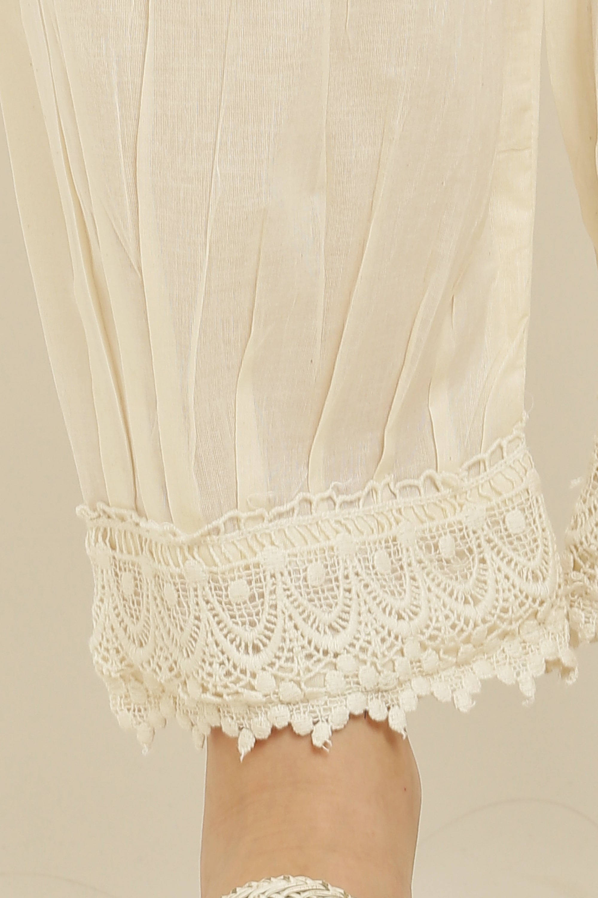 PAVONINE Off-White Color Afghani Style Lace Hem Cotton Fabric Palazzo For Women | Grocsy