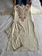 Lorenvalley Fashion Offwhite Pure Khadi Cotton Embroidery with Sequence Work Kurta Pant | Grocsy