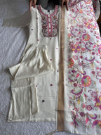 Lorenvalley Fashion Offwhite Roman Silk Embroidery Multi with Sequence Work Kurta Pant with Dupatta | Grocsy