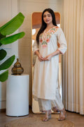 Lorenvalley Fashion Offwhite Pure Khadi Cotton Embroidery with Sequence Work Kurta Pant | Grocsy