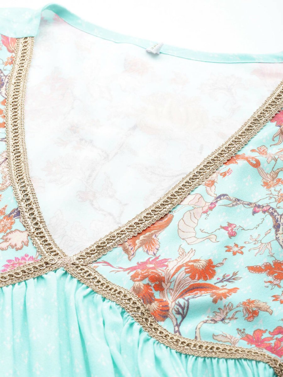 Ahalyaa Women's Traditional Wear Co-ords - Firozi | Grocsy