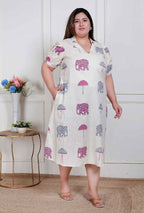 Miravan Plus Size Womens Flex Cotton Short Sleeve Off White Animal Print A-Line Maxi Dress | Grocsy