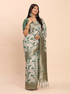 Shree Shyam Fashion Linen Cotton Green Saree | Grocsy