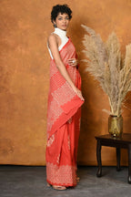 Very Much Indian Handblock Printed Cotton Saree With Natural Dyes - Orange | Grocsy