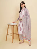 Designer Stylish White Cotton Stitched Suit With Dupatta - Tanisha | Grocsy