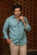 Linen See Blue Azure Breeze Shirt By Hilo Design | Grocsy