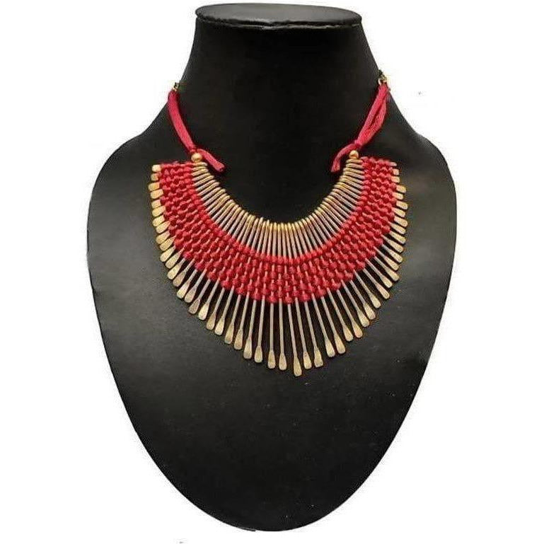 MS Fashion India Latest Traditional Red and Gold Threaded Necklace For Women | Grocsy