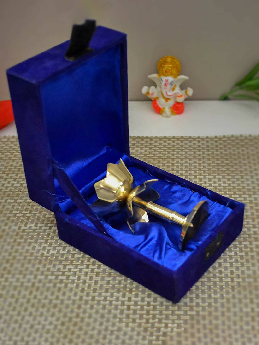 Craftvatika Gold Tone Brass Lotus Shape Pillar Diya Oil Lamp | Grocsy
