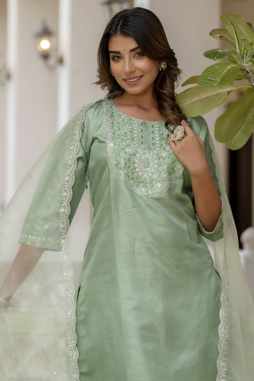 Vellora Pista Silk Blend Casual Suit with Elegant Thread Work | Grocsy