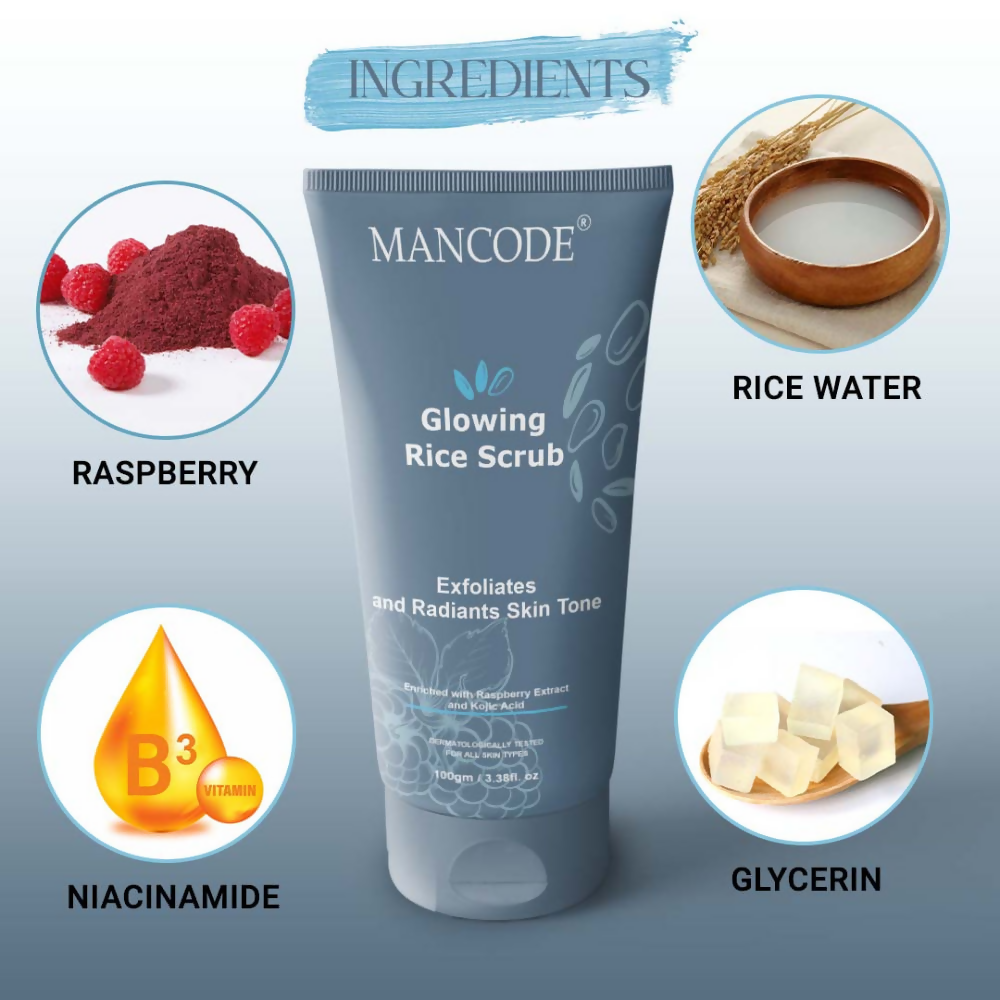 Mancode Glowing Rice Face Scrub For Exfoliates And Radiants Skin Tone | Grocsy