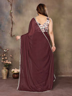 Partywear traditional Georgette Dark Brown Fancy Saree - Anbazaar | Grocsy